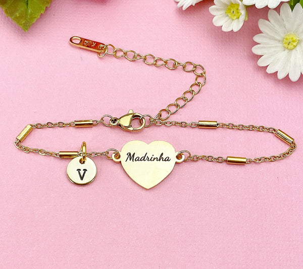 Godmother Gifts, Gold Madrinha Bracelet, Heart, Godmother Jewelry, Mother's Day Gift, Godmother Goddaughter Gift, D573