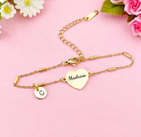 Gold Madrina Bracelet, Heart, Maid of Honor Godmother Jewelry, Wedding Gift, Silver Option, D574