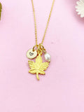 Gold Maple Leaf with Pearl Charm Necklace, N5142P