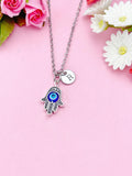 Silver Hamsa Hand with Blue Evil Eye Charm Necklace, N3671