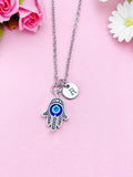 Silver Hamsa Hand with Blue Evil Eye Charm Necklace, N3671