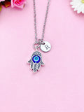 Silver Hamsa Hand with Blue Evil Eye Charm Necklace, N3671
