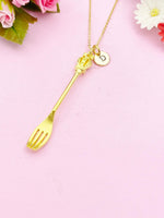 Gold Fork Crown Cross Charm Necklace, AN1290