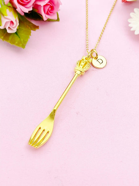 Gold Fork Crown Cross Charm Necklace, AN1290