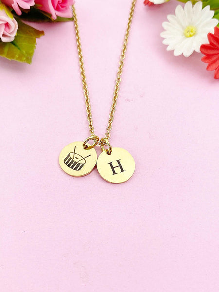 Gold Snare Drum Charm Necklace, Music Instrument School Marching Band Gifts Idea, D432A