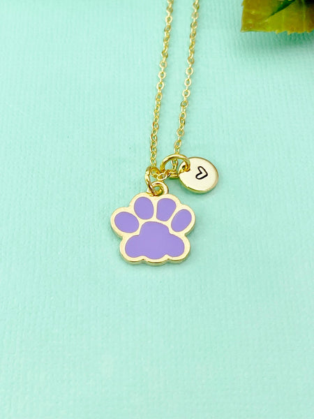 Gold Purple Paw Print Charm Necklace Dog Cat Pet Paw Prints Gift, N5493B