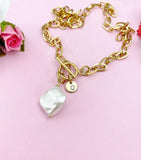 Gold Natural Freshwater Shell Paperclip Toggle Clasps Necklace, N6059Z