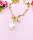 Gold Natural Freshwater Shell Paperclip Toggle Clasps Necklace, N6059Z