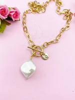 Gold Natural Freshwater Shell Paperclip Toggle Clasps Necklace, N6059Z