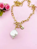 Gold Natural Freshwater Shell Paperclip Toggle Clasps Necklace, N6059Z
