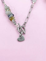Labradorite Necklace, Silver Paperclip Toggle Clasps Necklace, Natural Labradorite Gemstone Jewelry, N6105S