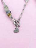 Labradorite Necklace, Silver Paperclip Toggle Clasps Necklace, Natural Labradorite Gemstone Jewelry, N6105S