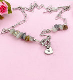 Labradorite Necklace, Silver Paperclip Toggle Clasps Necklace, Natural Labradorite Gemstone Jewelry, N6105S