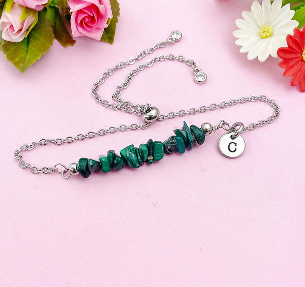 Malachite Bracelet, Silver or Gold Natural Malachite Gemstone Jewelry, N5877B