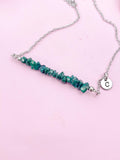 Silver Natural Malachite Necklace, Natural Malachite Gemstone Jewelry, Bracelet Option, N5877S