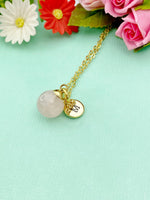 Rose Quartz Necklace, Natural Gemstone, Valentine Gift, Birthday Gift, Personized Initial Necklace, N5027