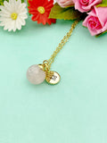 Rose Quartz Necklace, Natural Gemstone, Valentine Gift, Birthday Gift, Personized Initial Necklace, N5027