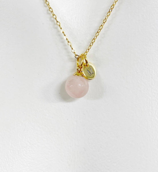 Rose Quartz Necklace, Natural Gemstone, Valentine Gift, Birthday Gift, Personized Initial Necklace, N5027