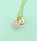 Rose Quartz Necklace, Natural Gemstone, Valentine Gift, Birthday Gift, Personized Initial Necklace, N5027