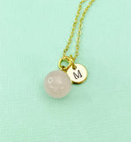 Rose Quartz Necklace, Natural Gemstone, Valentine Gift, Birthday Gift, Personized Initial Necklace, N5027