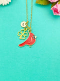 Gold Red Bird Cardinal Clover Charm Necklace, N5257A