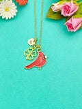 Gold Red Bird Cardinal Clover Charm Necklace, N5257A