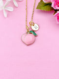 Gold Peach Charm Necklace, Pink Peach Foodie Fruit Jewelry Gift, N5859