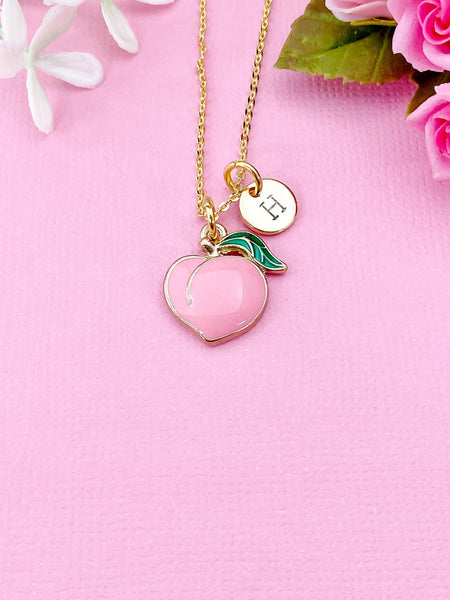 Gold Peach Charm Necklace, Pink Peach Foodie Fruit Jewelry Gift, N5859