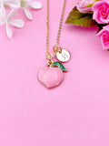 Gold Peach Charm Necklace, Pink Peach Foodie Fruit Jewelry Gift, N5859