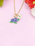 Blueberry Charm Gold Necklace, Fruit Foodie Jewelry Gift, N6259