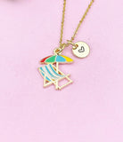 Beach Chair Umbrella Charm Gold Necklace, Beach Summer Vacation Jewelry Gift, N6260