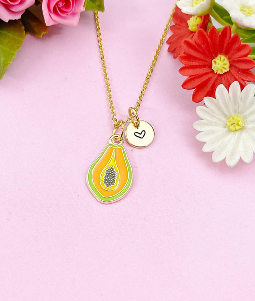 Papaya Charm Gold Necklace, Fruit Foodie Jewelry Gift, N6261