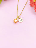 Evil Eye Gold Necklace, Coral Orange Evil Eye, N6263C
