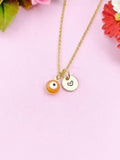 Evil Eye Gold Necklace, Coral Orange Evil Eye, N6263C