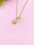Evil Eye Gold Necklace, Coral Orange Evil Eye, N6263C