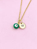 Evil Eye Gold Necklace, Green Evil Eye, N6263G