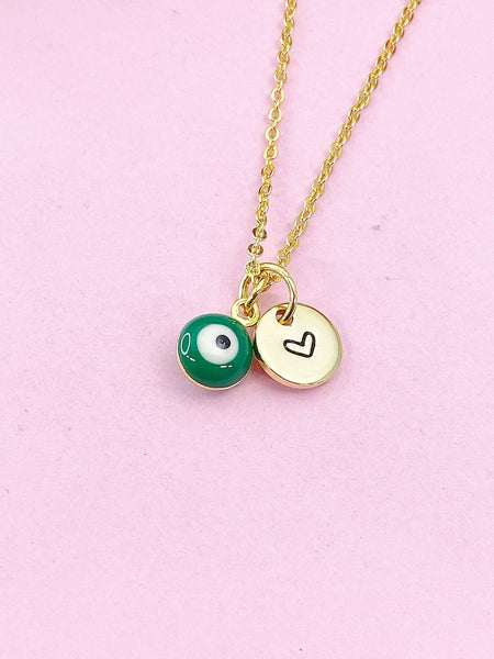 Evil Eye Gold Necklace, Green Evil Eye, N6263G