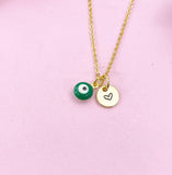 Evil Eye Gold Necklace, Green Evil Eye, N6263G