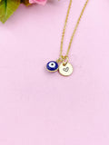 Evil Eye Gold Necklace, Dark Blue Evil Eye, N6263DB