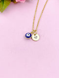 Evil Eye Gold Necklace, Dark Blue Evil Eye, N6263DB
