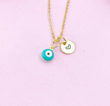 Evil Eye Gold Necklace, Teal Green Evil Eye, N6263T