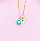 Evil Eye Gold Necklace, Teal Green Evil Eye, N6263T