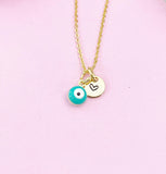 Evil Eye Gold Necklace, Teal Green Evil Eye, N6263T