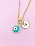 Evil Eye Gold Necklace, Teal Green Evil Eye, N6263T