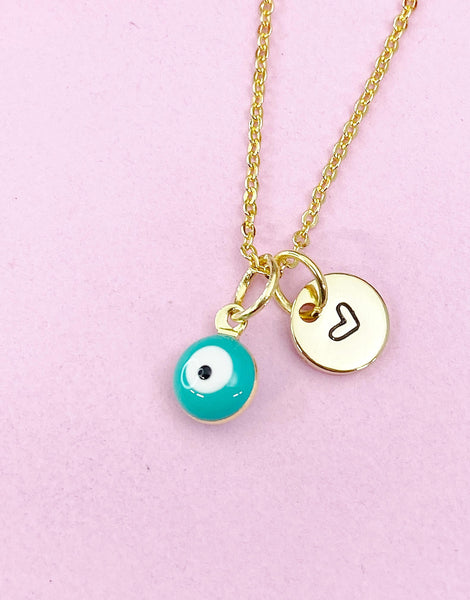 Evil Eye Gold Necklace, Teal Green Evil Eye, N6263T