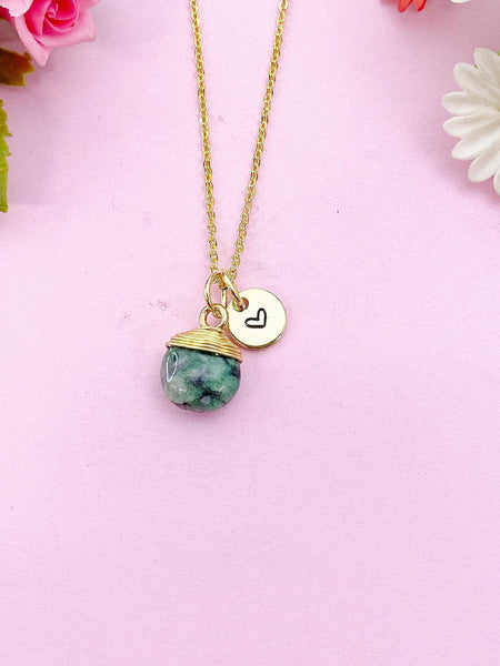 Ruby in Zoisite Gold Necklace, Natural Ruby in Zoisite Gemstone Jewelry, N6264