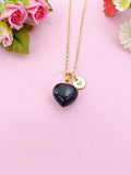 Obsidian Heart Charm Gold Necklace, Natural Obsidian Gemstone Jewelry, N6265