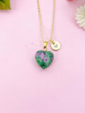 Ruby in Zoisite Heart Charm Gold Necklace, Natural Ruby in Zoisite Gemstone Jewelry, N6266