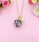 Rhodonite Heart Charm Gold Necklace, Natural Rhodonite Gemstone Jewelry, N6267