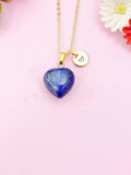 Lapis Lazuli Heart Charm Gold Necklace, Natural Lapis Lazuli Gemstone Jewelry, N6268